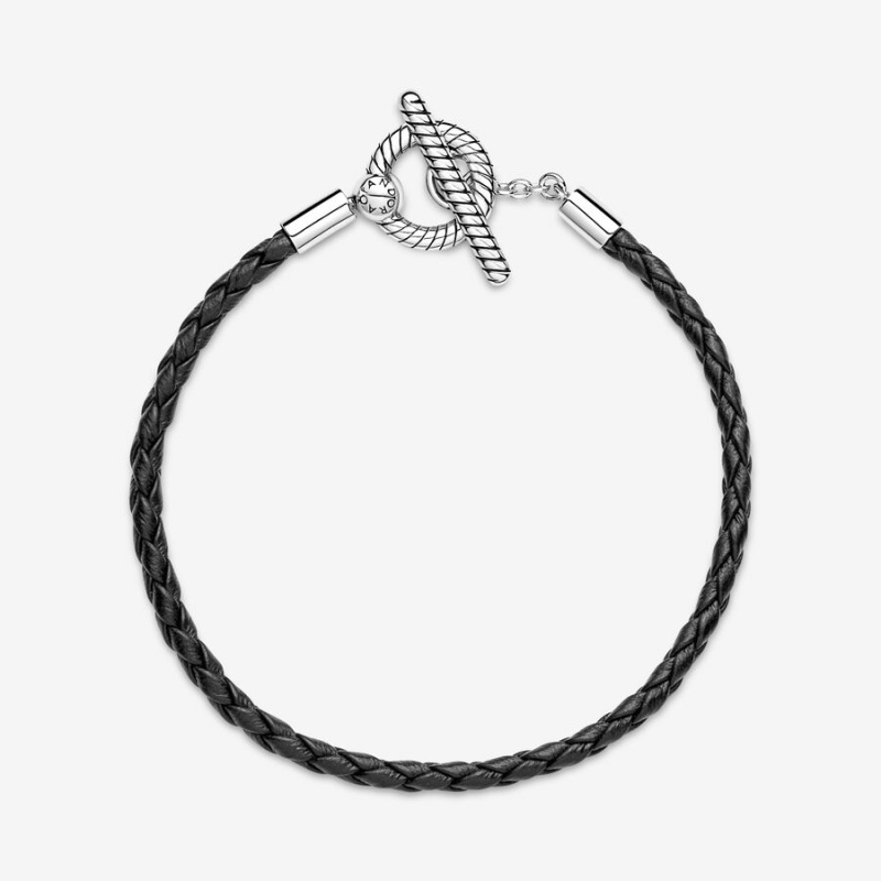 Pandora Moments Braided Leather T-bar Charm Holders Sterling Silver | 270-HPZOXD