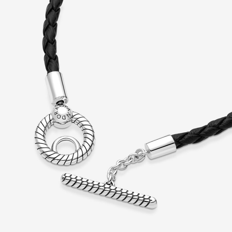 Pandora Moments Braided Leather T-bar Charm Holders Sterling Silver | 270-HPZOXD