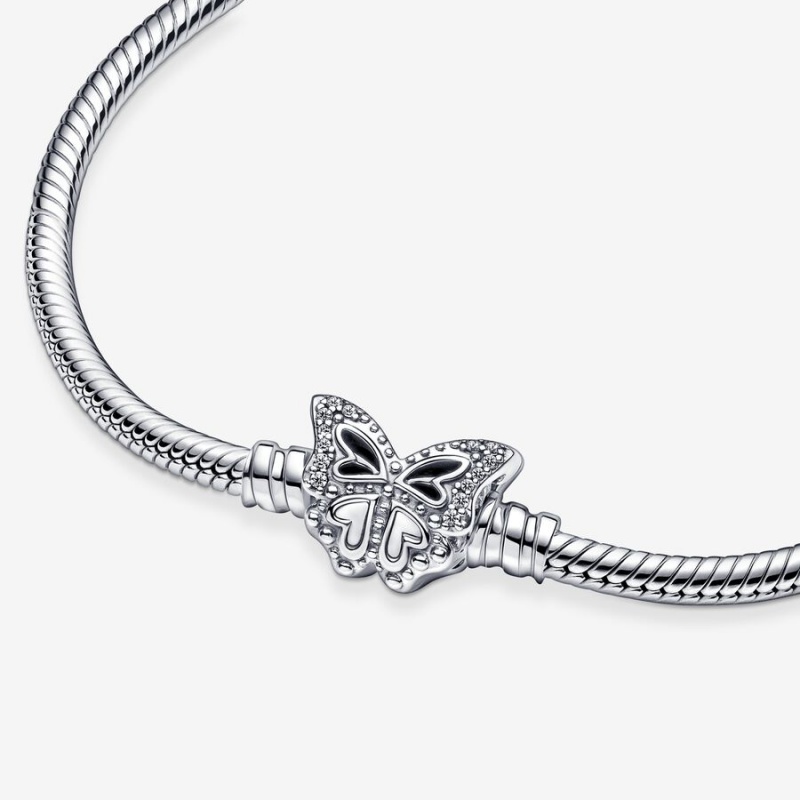 Pandora Moments Butterfly Clasp Snake Charm Bracelets Sterling Silver | 385-DYEFHL