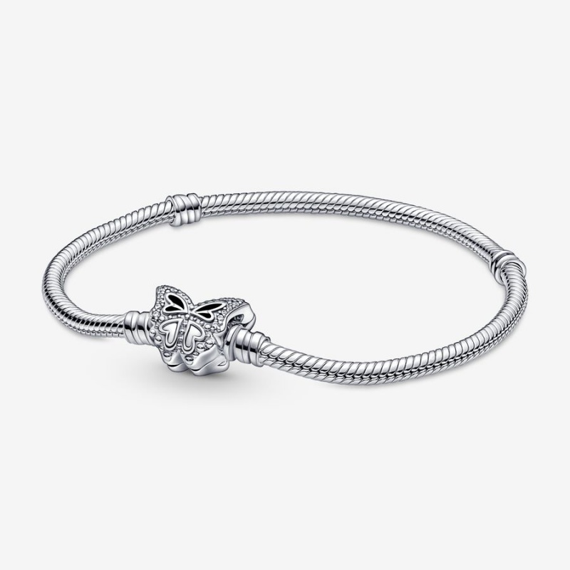 Pandora Moments Butterfly Clasp Snake Charm Bracelets Sterling Silver | 385-DYEFHL