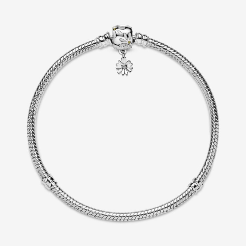 Pandora Moments Daisy Flower Clasp Snake Charm Bracelets Sterling Silver | 269-TPJHFY