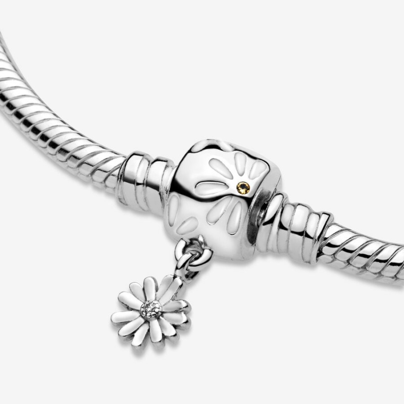 Pandora Moments Daisy Flower Clasp Snake Charm Bracelets Sterling Silver | 269-TPJHFY