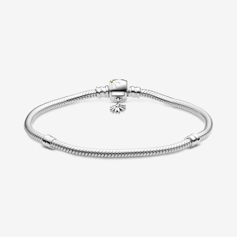 Pandora Moments Daisy Flower Clasp Snake Charm Bracelets Sterling Silver | 269-TPJHFY