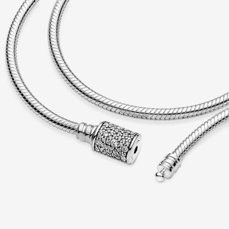 Pandora Moments Double Wrap Barrel Clasp Snake/Necklace Charm Holders Sterling Silver | 045-FBCLRN