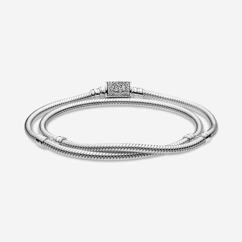 Pandora Moments Double Wrap Barrel Clasp Snake/Necklace Charm Holders Sterling Silver | 045-FBCLRN