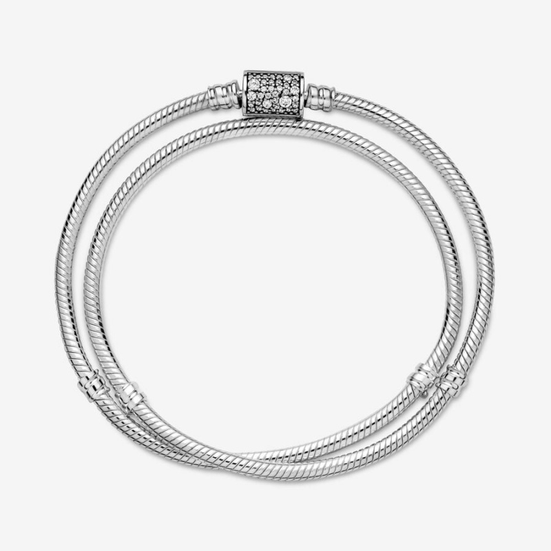 Pandora Moments Double Wrap Barrel Clasp Snake/Necklace Chain Necklaces Sterling Silver | 186-ATNCJL