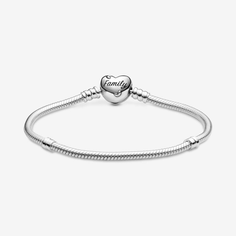 Pandora Moments Family Tree Heart Clasp Snake Charm Bracelets Sterling Silver | 986-QPARGK