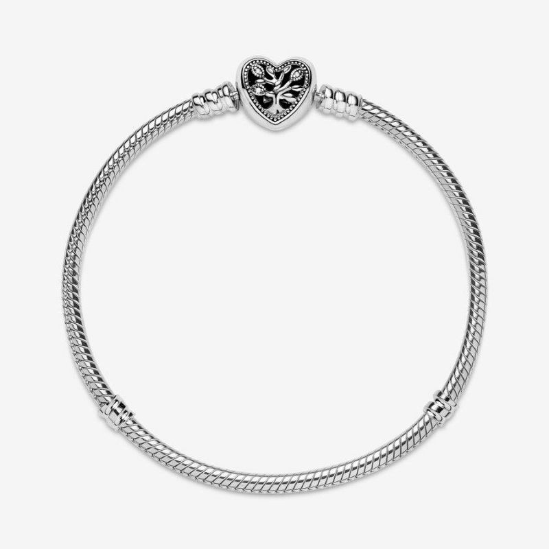 Pandora Moments Family Tree Heart Clasp Snake Charm Bracelets Sterling Silver | 986-QPARGK