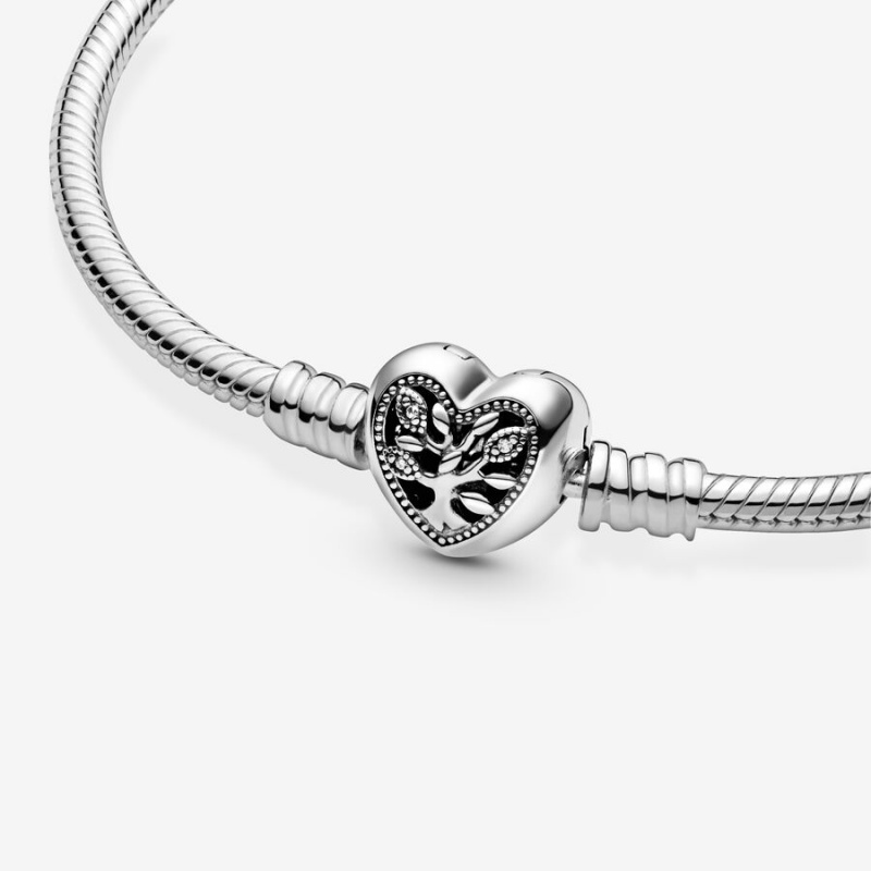 Pandora Moments Family Tree Heart Clasp Snake Charm Bracelets Sterling Silver | 986-QPARGK