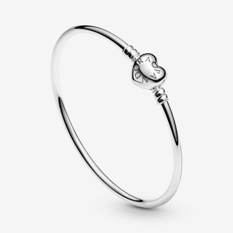 Pandora Moments Heart Clasp Bangle Charm Bracelets Sterling Silver | 542-SYEOKB