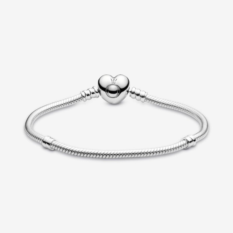 Pandora Moments Heart Clasp Snake Charm Bracelets Sterling Silver | 436-YFTRUX