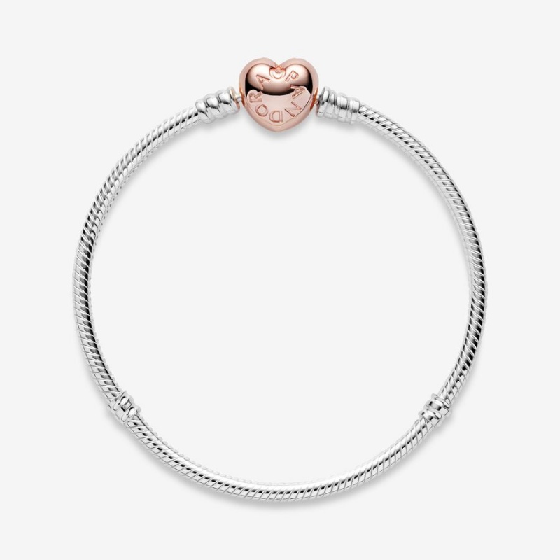 Pandora Moments Heart Clasp Snake Charm Bracelets Two-tone | 285-MXTIWS