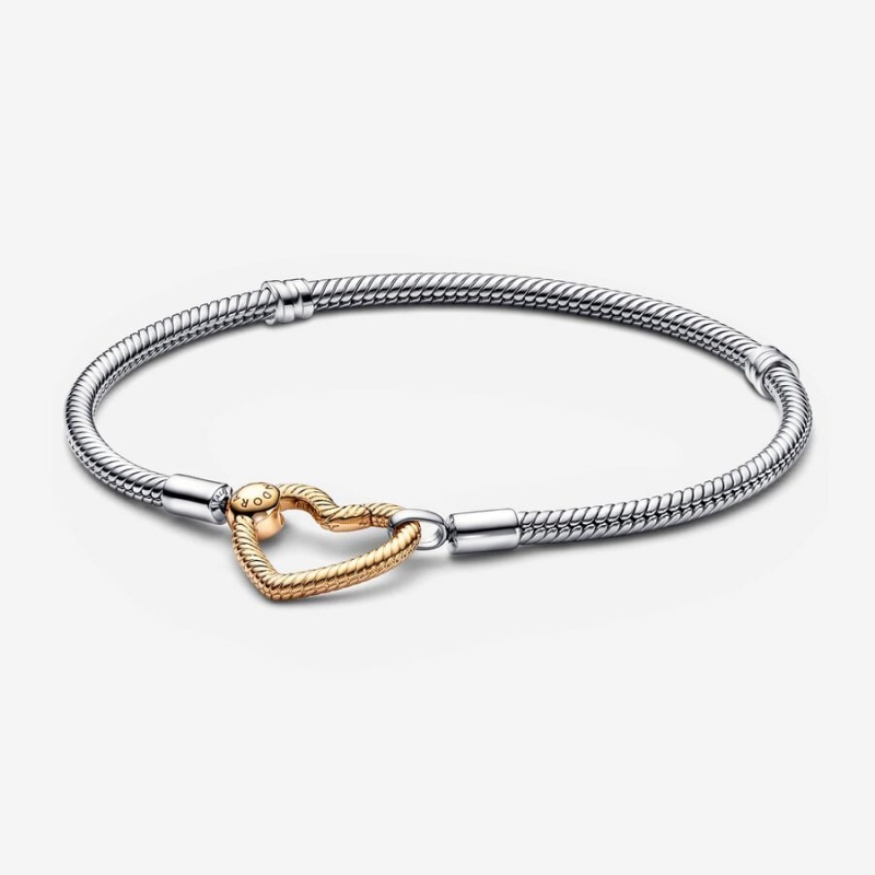 Pandora Moments Heart Closure Snake Best Seller Bracelets Two-tone | 157-GCHJQW