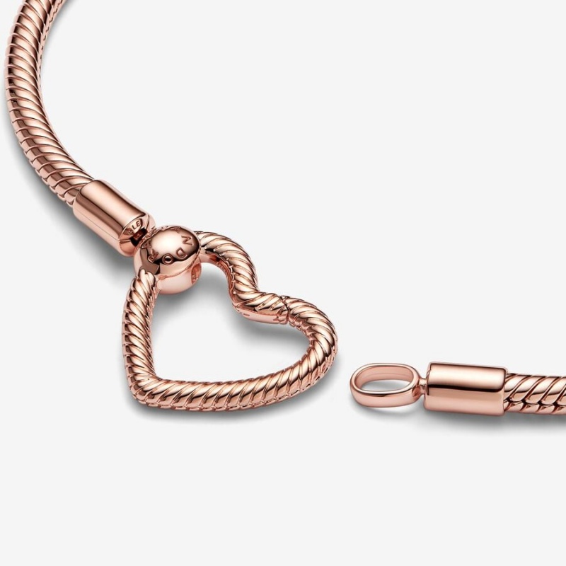 Pandora Moments Heart Closure Snake Charm Bracelets Rose Gold Plated | 615-JLAEFT