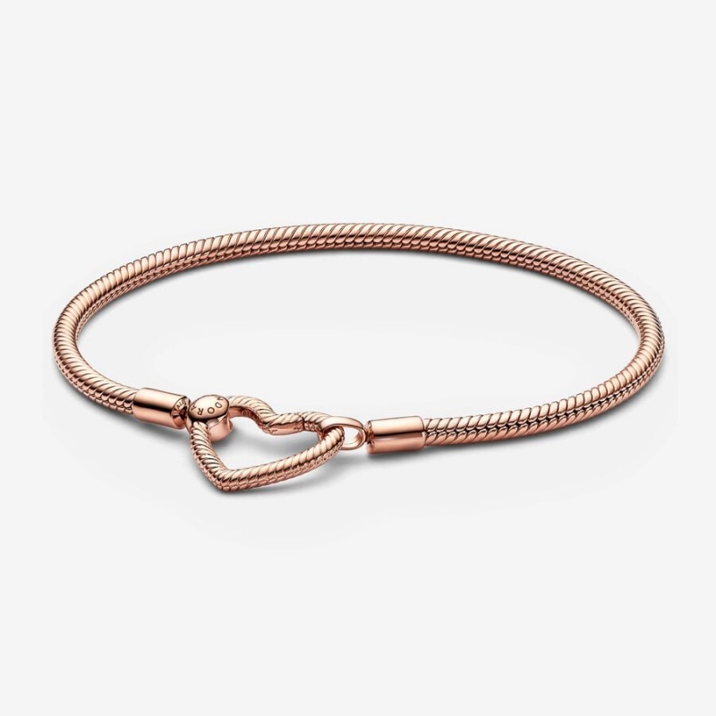 Pandora Moments Heart Closure Snake Charm Bracelets Rose Gold Plated | 615-JLAEFT