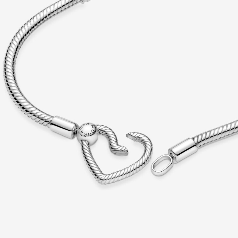 Pandora Moments Heart Closure Snake Charm Holders Sterling Silver | 369-RMPYQV