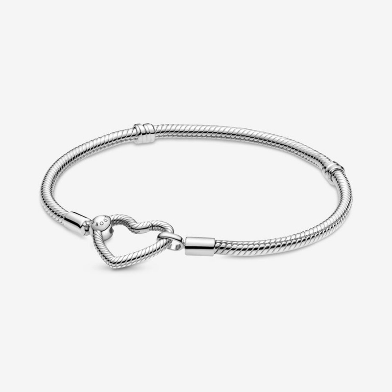 Pandora Moments Heart Closure Snake Charm Bracelets Sterling Silver | 469-CWXJIB