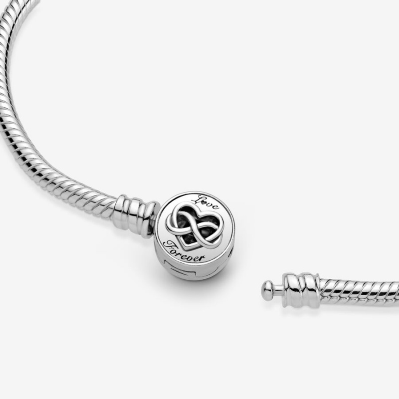 Pandora Moments Heart Infinity Clasp Snake Charm Bracelets Sterling Silver | 632-RLVMIZ