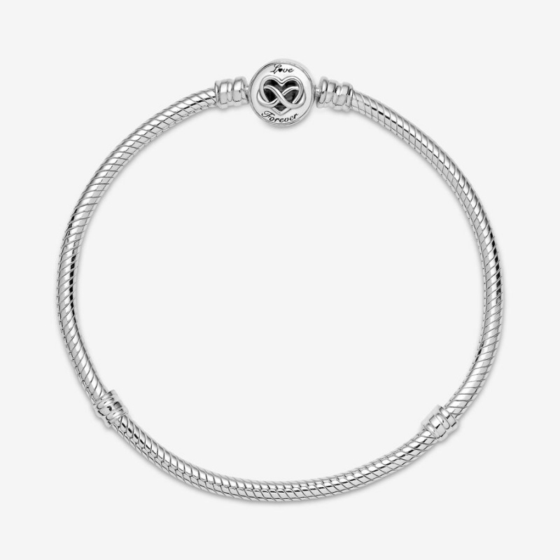 Pandora Moments Heart Infinity Clasp Snake Charm Bracelets Sterling Silver | 632-RLVMIZ