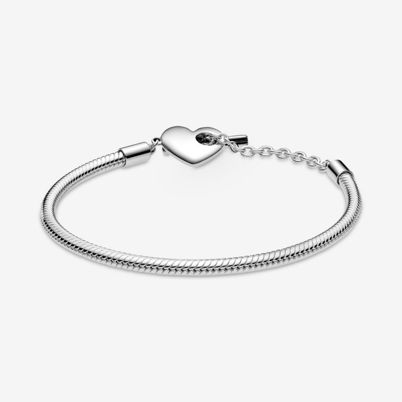 Pandora Moments Heart T-Bar Snake Charm Bracelets Sterling Silver | 948-ECMFWQ