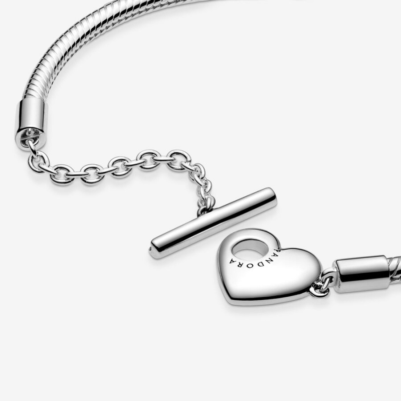 Pandora Moments Heart T-Bar Snake Charm Bracelets Sterling Silver | 948-ECMFWQ