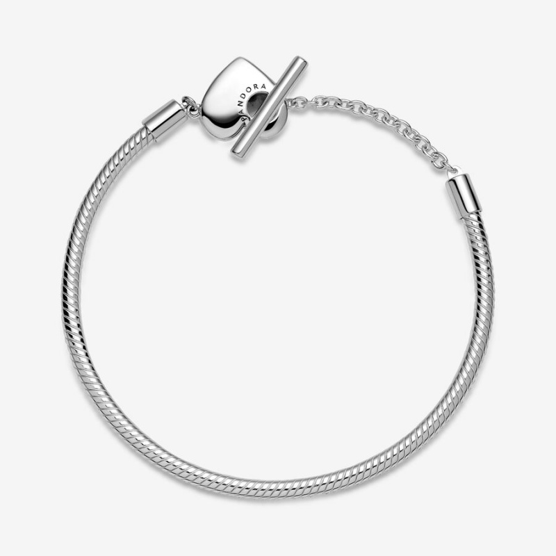 Pandora Moments Heart T-Bar Snake Charm Bracelets Sterling Silver | 948-ECMFWQ