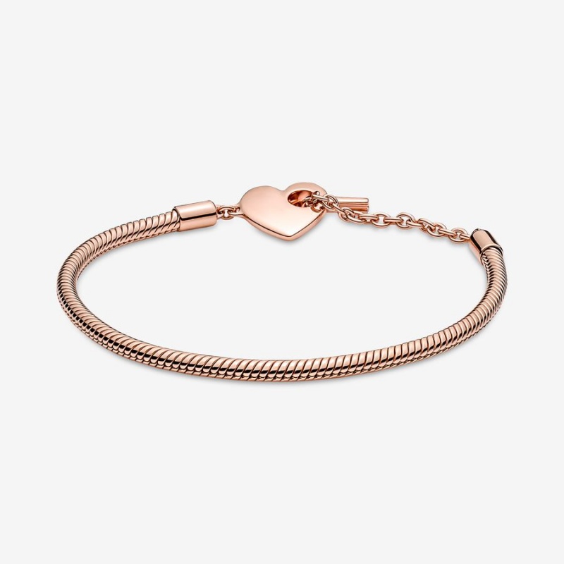 Pandora Moments Heart T-Bar Snake Charm Bracelets Rose Gold Plated | 947-FEYADW