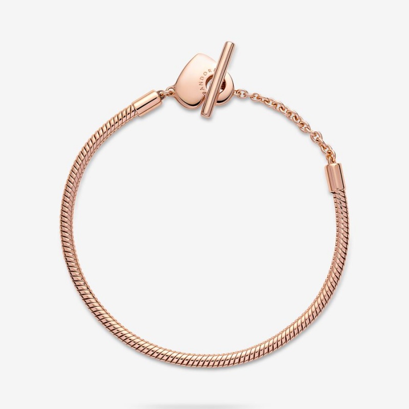 Pandora Moments Heart T-Bar Snake Charm Bracelets Rose Gold Plated | 947-FEYADW