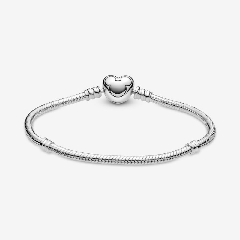 Pandora Moments Mickey Mouse Heart Clasp Snake Charm Holders Sterling Silver | 148-RABVOJ