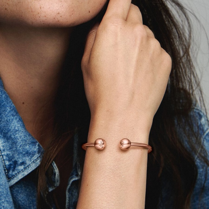 Pandora Moments Open Bangle Bangles Rose Gold Plated | 892-OURLYM