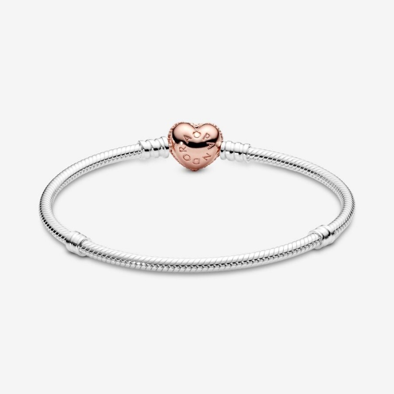 Pandora Moments Pavé Heart Clasp Snake Charm Holders Two-tone | 361-ZCOIGL