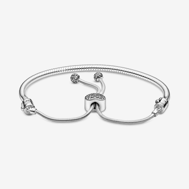 Pandora Moments Pavé Heart Clasp Snake Slider Charm Holders Sterling Silver | 298-BKJXDT