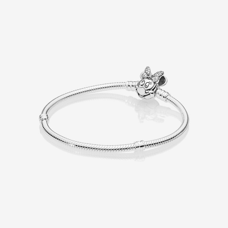 Pandora Moments Pavé Minnie Mouse Clasp Snake Charm Holders Sterling Silver | 874-FAYNGH