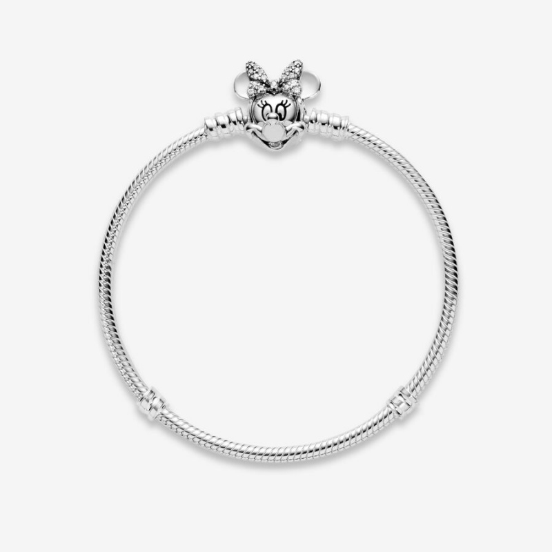 Pandora Moments Pavé Minnie Mouse Clasp Snake Charm Bracelets Sterling Silver | 329-SVPXGH