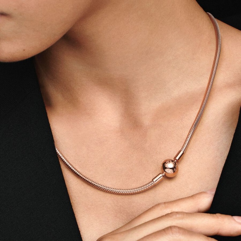 Pandora Moments Snake Chain Necklaces Rose Gold Plated | 684-HZACDQ