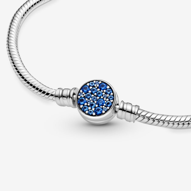 Pandora Moments Sparkling Blue Disc Clasp Snake Charm Holders Sterling Silver | 754-OTSZAD