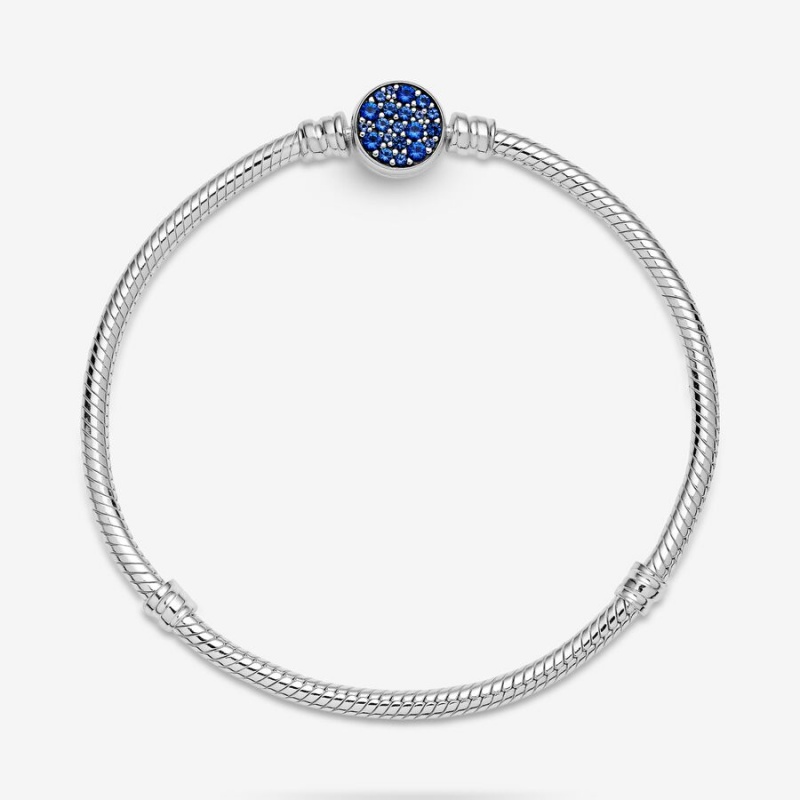 Pandora Moments Sparkling Blue Disc Clasp Snake Charm Holders Sterling Silver | 754-OTSZAD