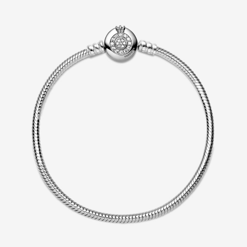 Pandora Moments Sparkling Crown O Snake Charm Bracelets Sterling Silver | 429-UFCEAX