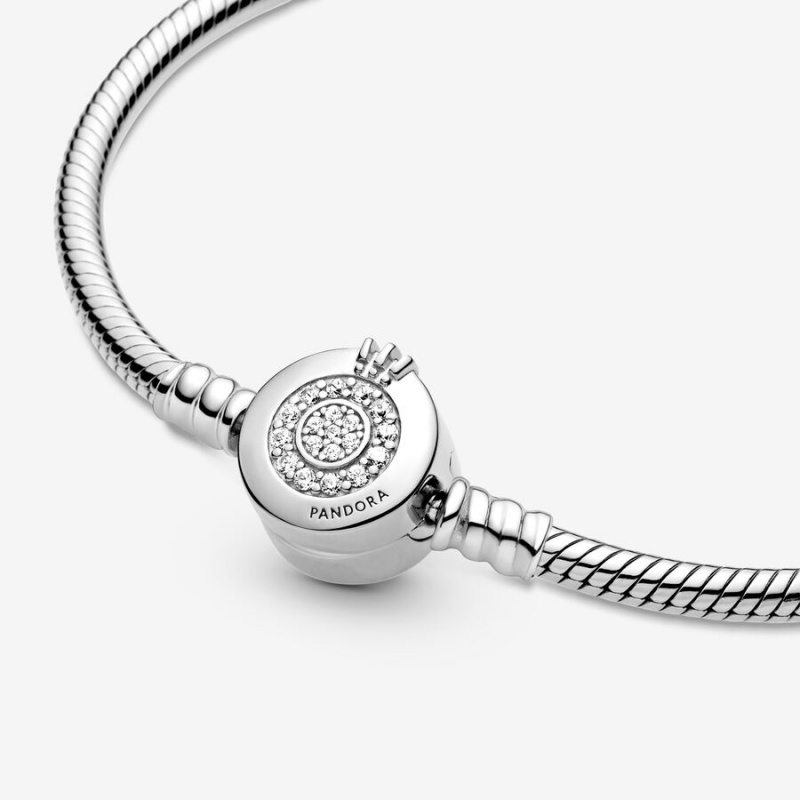 Pandora Moments Sparkling Crown O Snake Charm Bracelets Sterling Silver | 429-UFCEAX