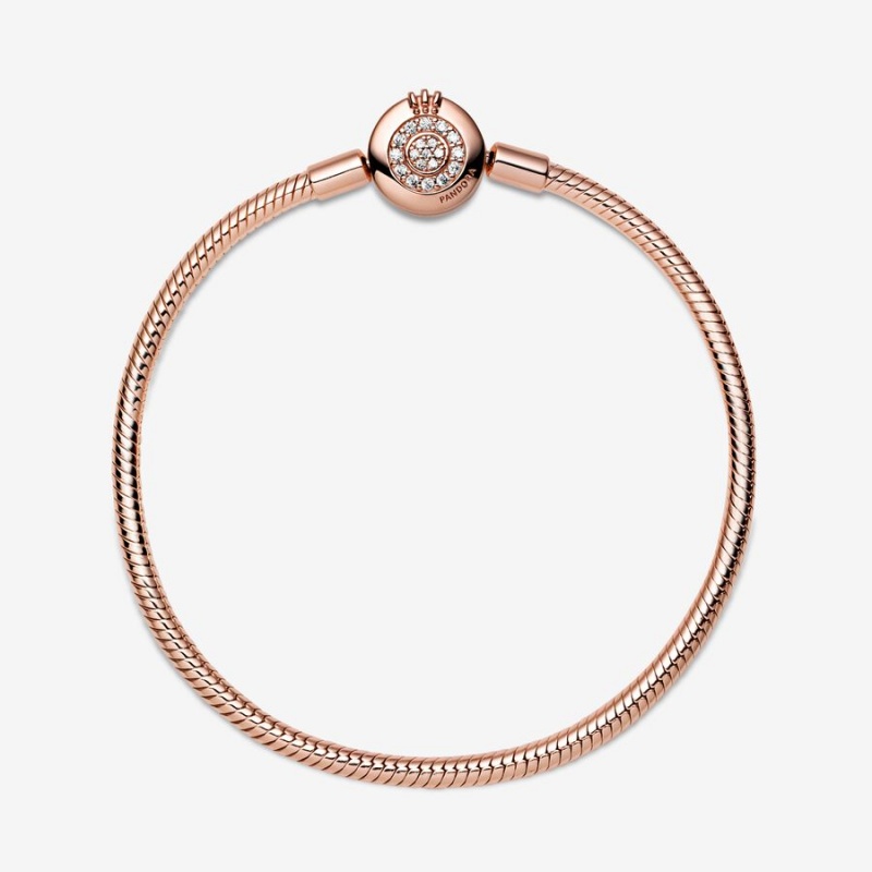 Pandora Moments Sparkling Crown O Snake Charm Holders Rose Gold Plated | 091-RNHAJW