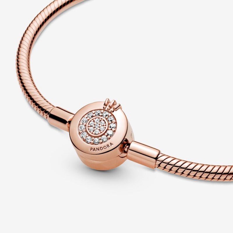 Pandora Moments Sparkling Crown O Snake Charm Holders Rose Gold Plated | 091-RNHAJW