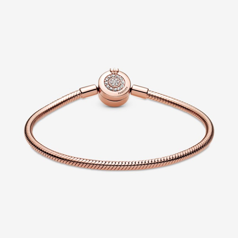 Pandora Moments Sparkling Crown O Snake Chain Bracelets Rose Gold Plated | 756-AFZUEP