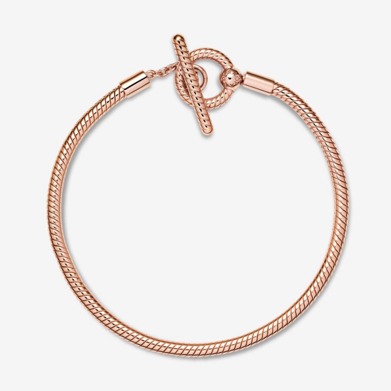 Pandora Moments T-Bar Snake Charm Bracelets Rose Gold Plated | 043-OGMHDJ