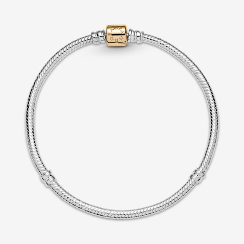 Pandora Moments Two-tone Barrel Clasp Snake Chain Bracelets Two-tone | 602-WMYKHA