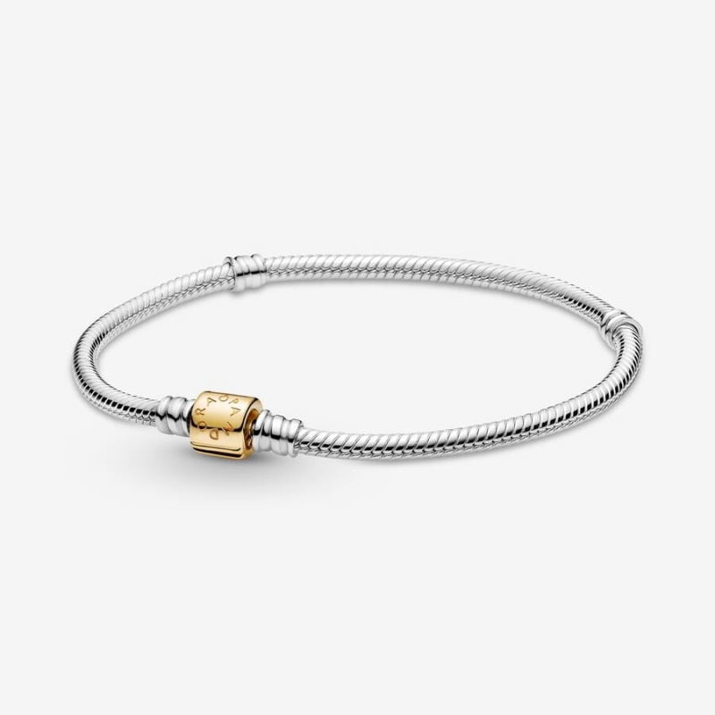 Pandora Moments Two-tone Barrel Clasp Snake Charm Holders Two-tone | 829-PSLOBY