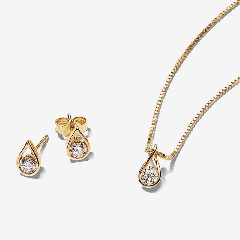 Pandora Necklace & Earring Sets Gold | 768-ZBSJTA