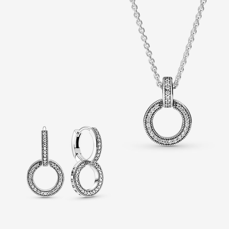 Pandora Necklace & Earring Sets Sterling Silver | 376-CRBLQK