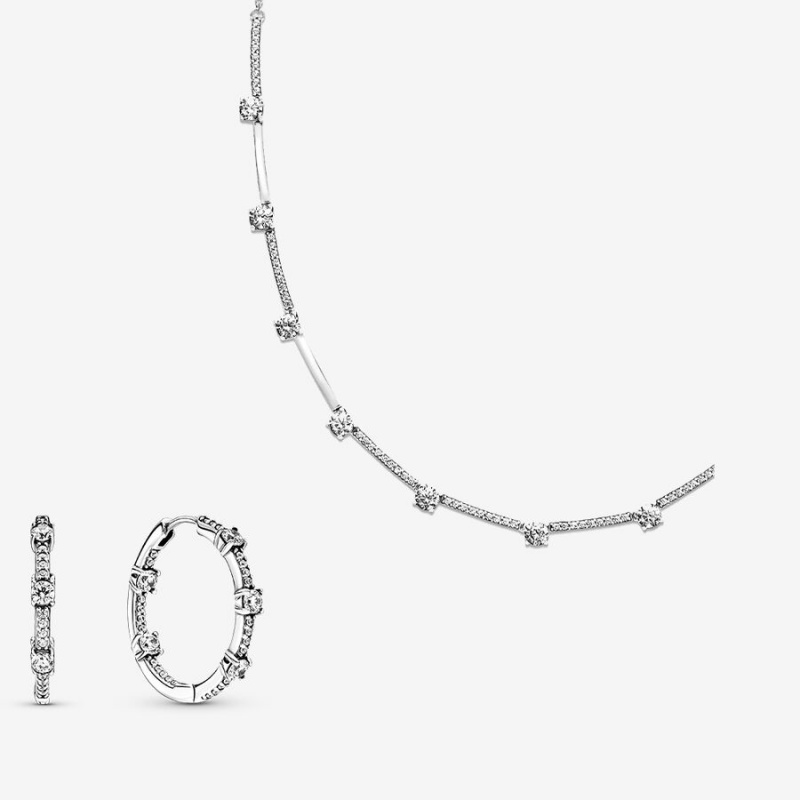 Pandora Necklace & Earring Sets Sterling Silver | 817-OZMNDB