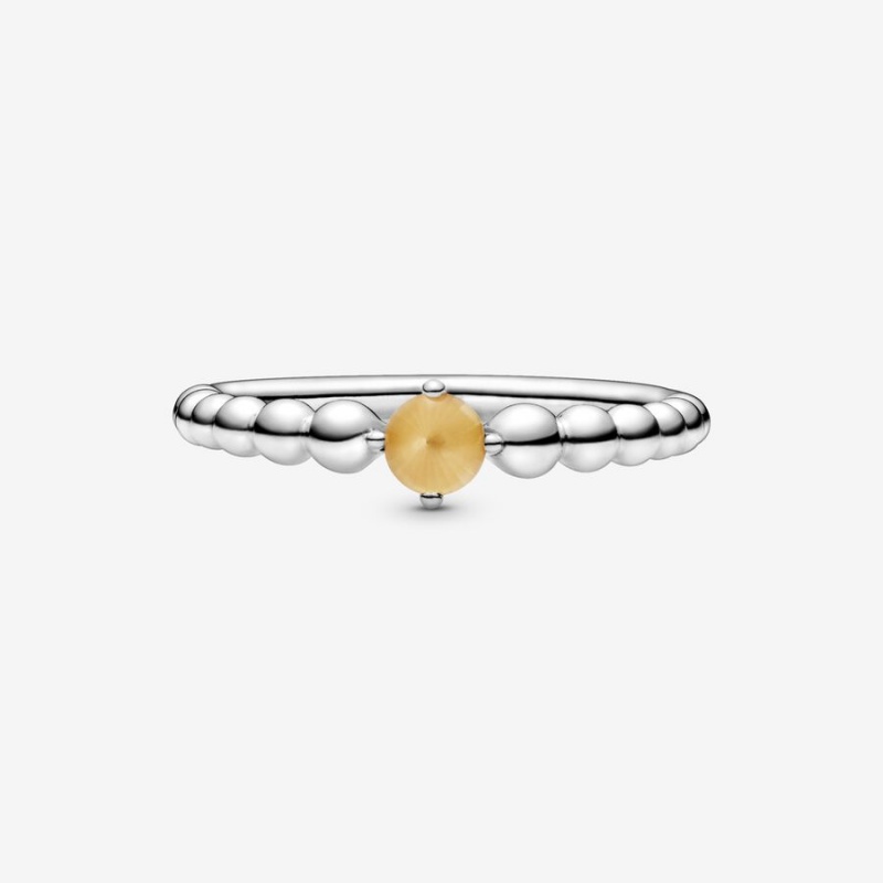 Pandora November Honey Beaded Birthstone Rings Sterling Silver | 253-KMOZDV