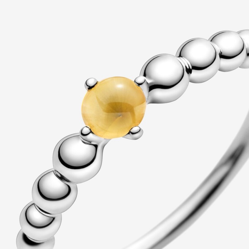 Pandora November Honey Beaded Birthstone Rings Sterling Silver | 253-KMOZDV